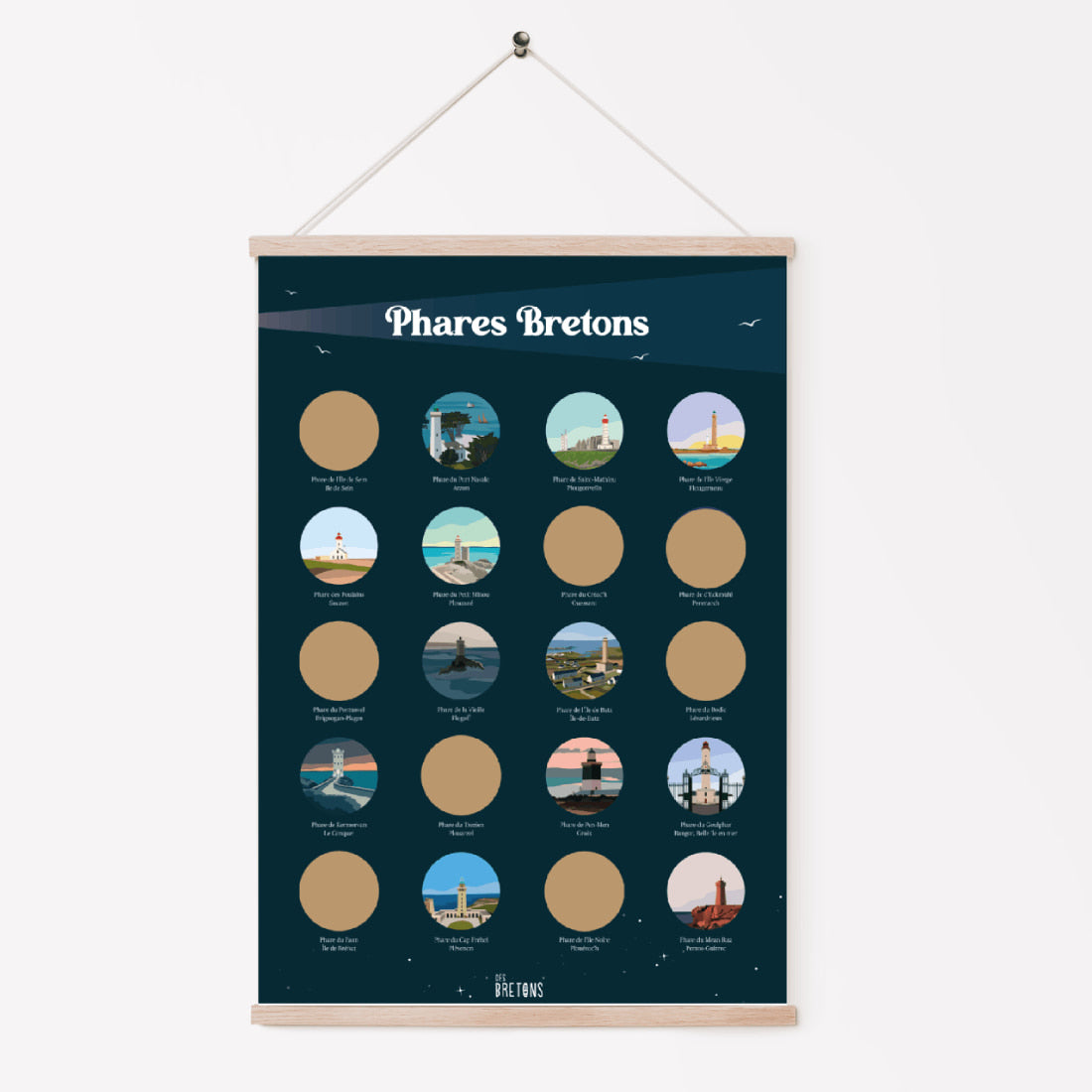 Affiche à gratter - 20 phares Bretons à découvrir (format A3)